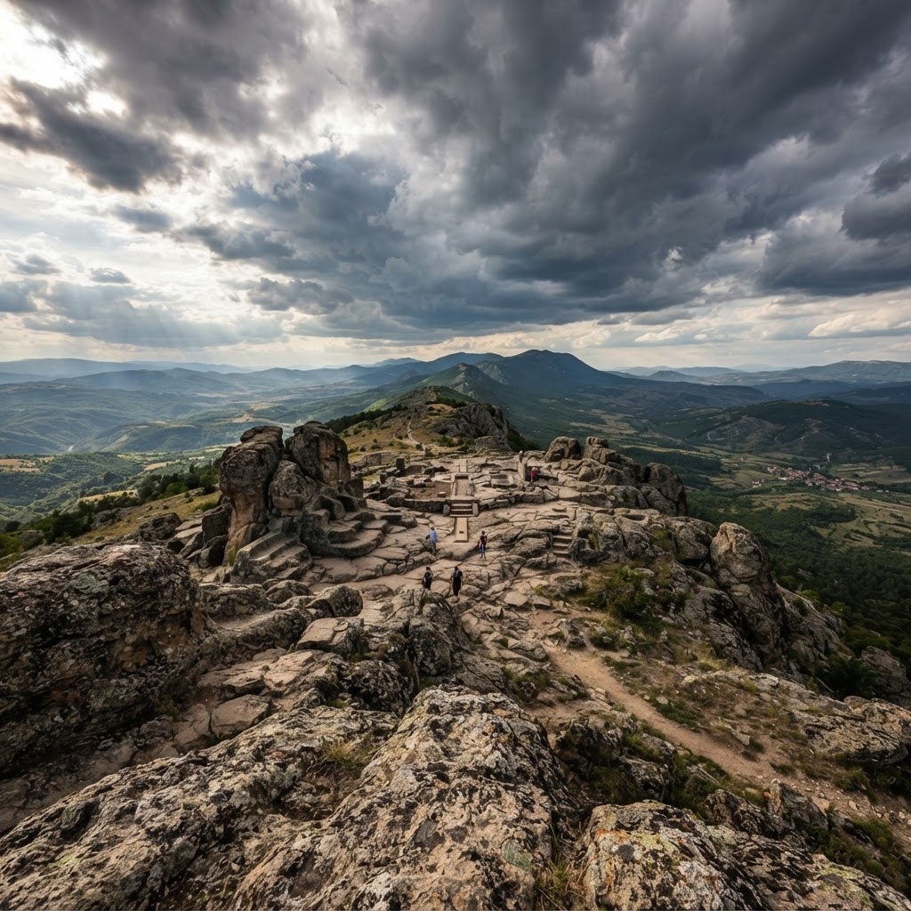 Kokino megalithic observatory rock formations on a mountain plateau