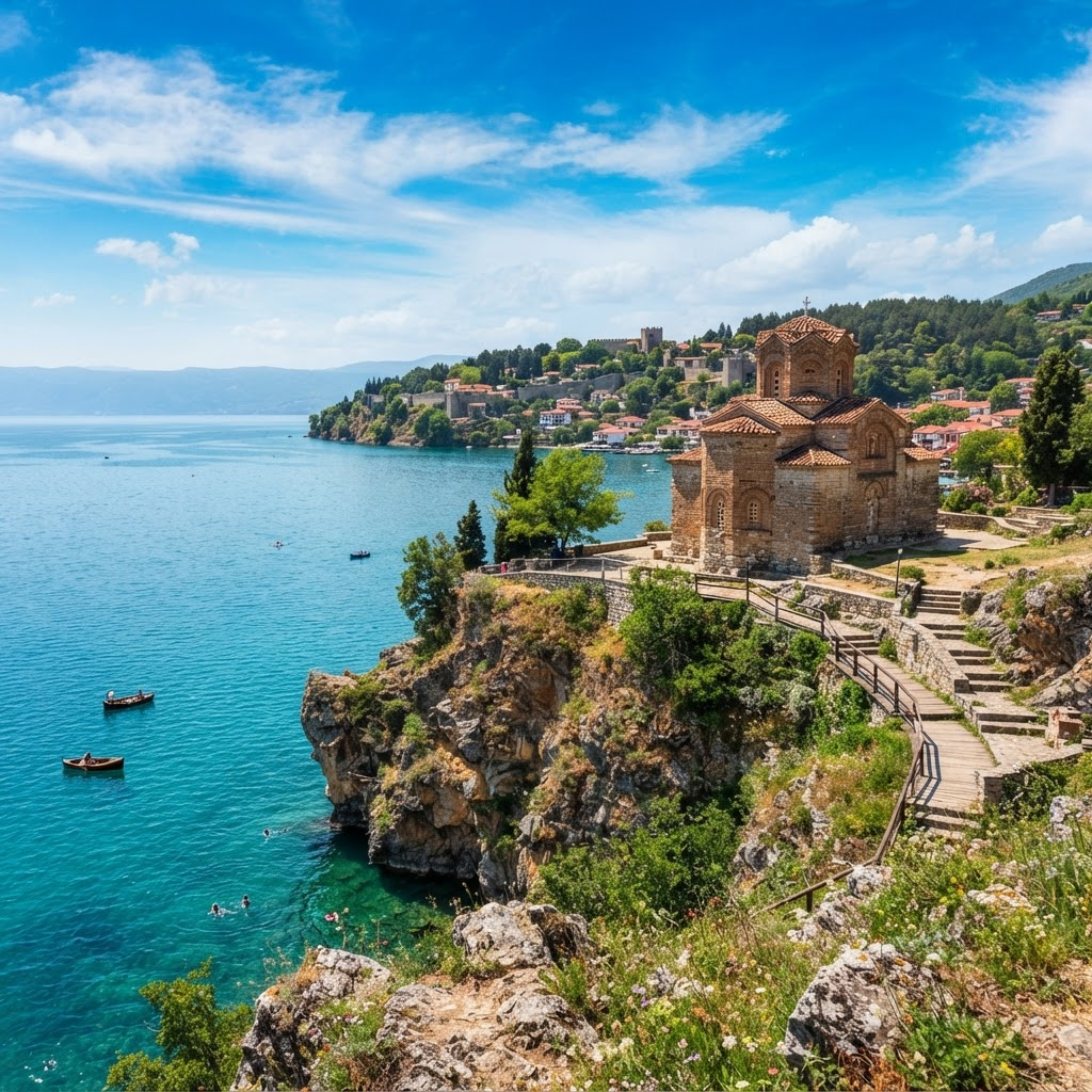 Lake Ohrid with the Church of St. John at Kaneo