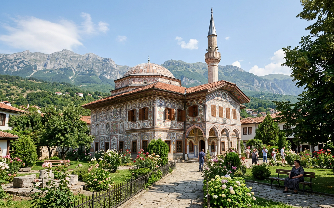 Colourful painted walls of the Painted Mosque in Tetovo