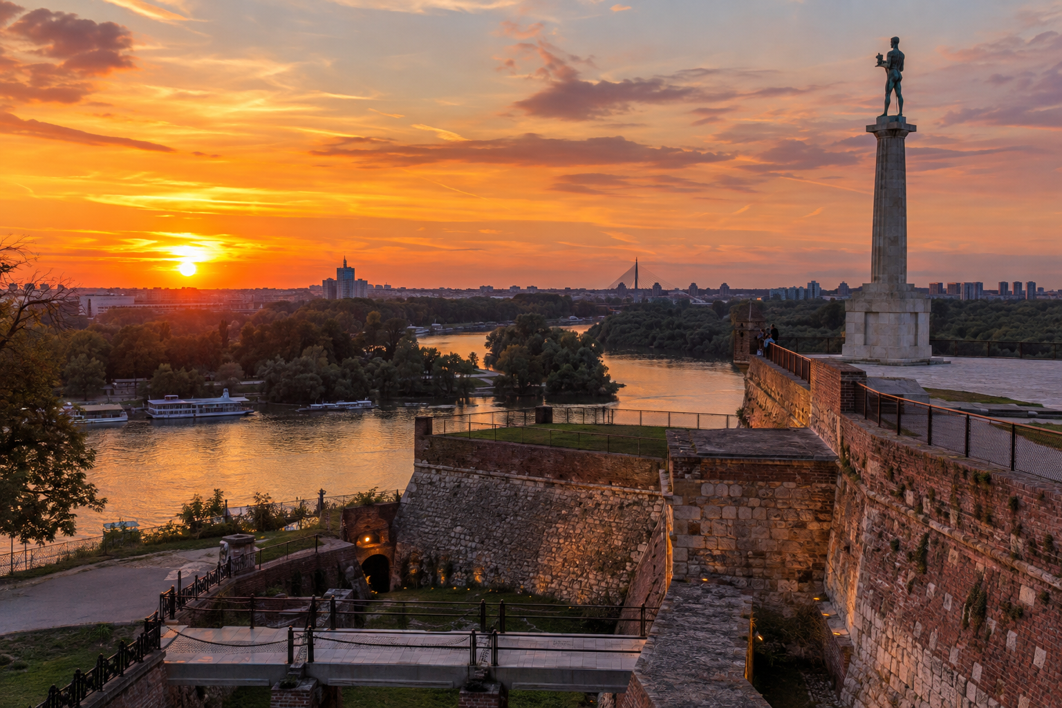 Kalemegdan fortress above the meeting of the Sava and Danube rivers in Belgrade